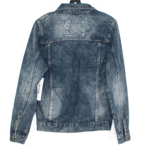 NWT Reason Mens Jacket Denim Trucker Grunge Retro Streetwear Gorpcore Blue Small - Picture 2 of 2